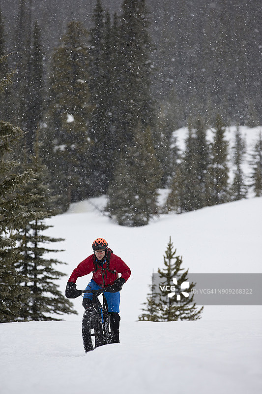 冬季胖胎自行车暴风雪骑行图片素材