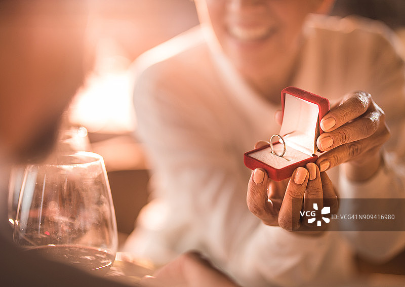 特写：女子求婚，戒指耀眼图片素材