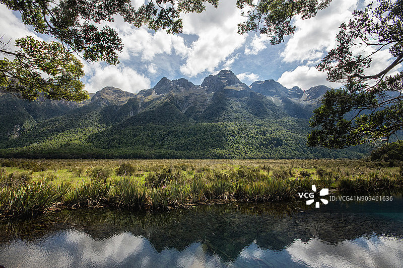 新西兰峡湾国家公园的镜湖图片素材