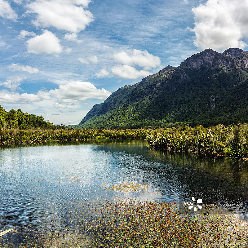 新西兰峡湾国家公园的镜湖图片素材