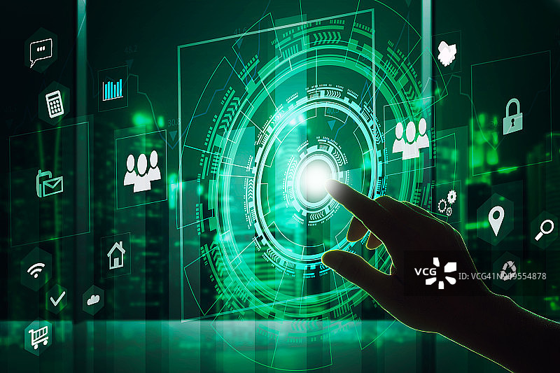 商务人士触摸未来，界面技术概念背景图片素材