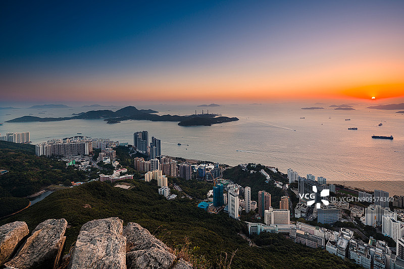 数码港和南丫岛日落图片素材