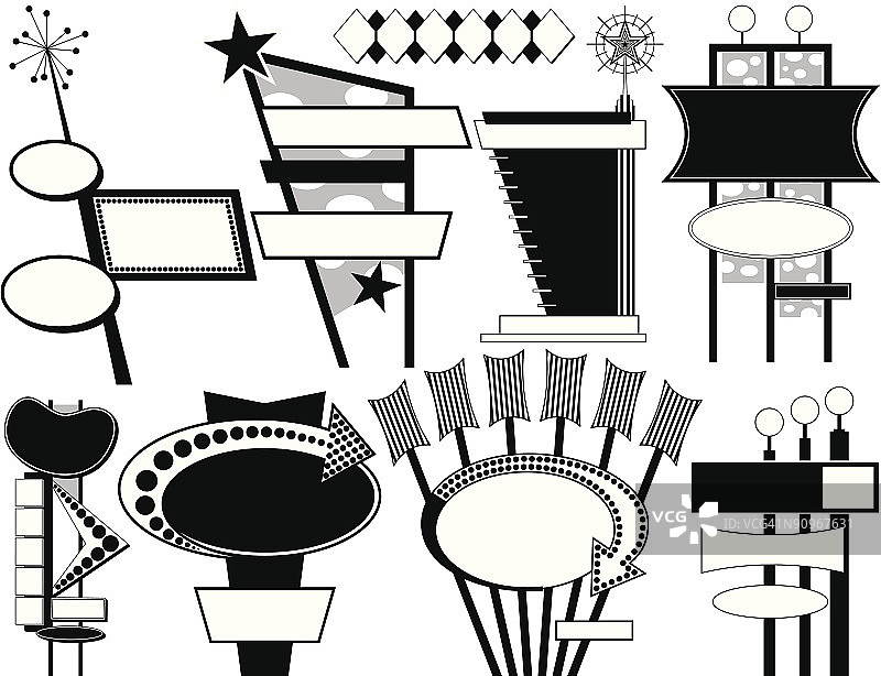 九个黑白复古广告牌图片素材