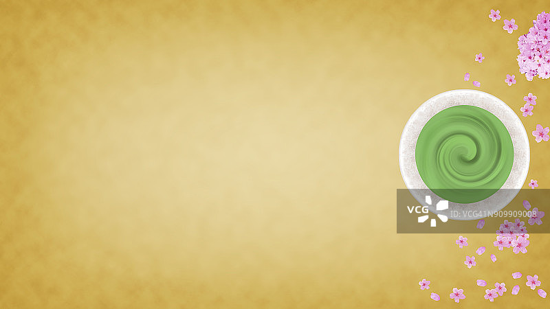 春天、抹茶和樱花背景图片（16:9宽高比）图片素材