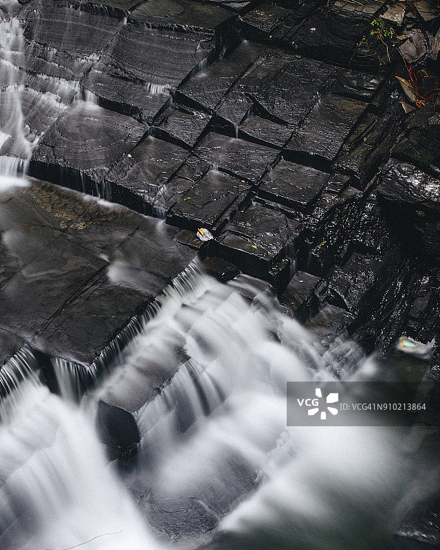 流经美国纽约州菲尔莫尔峡谷州立公园页岩的小溪图片素材