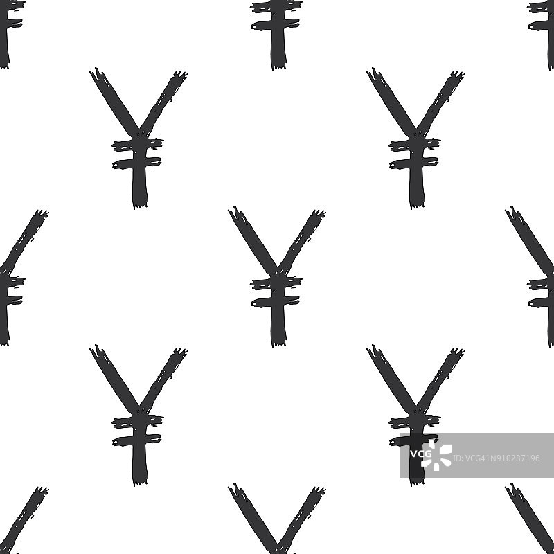日元符号图标笔刷字母无缝图案，纹理书法符号背景，矢量图图片素材