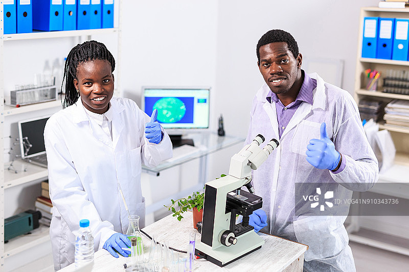 非洲实验室工作人员夫妇使用显微镜图片素材