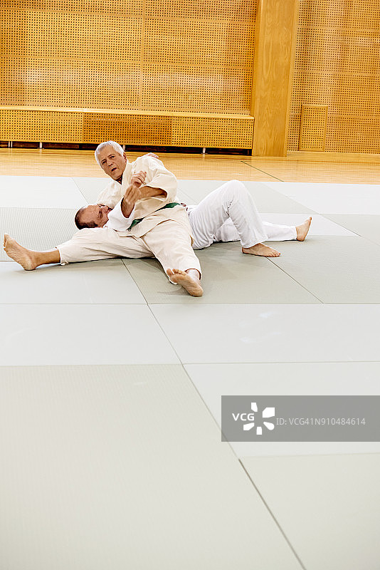 将对手摔倒在地的资深柔道选手图片素材