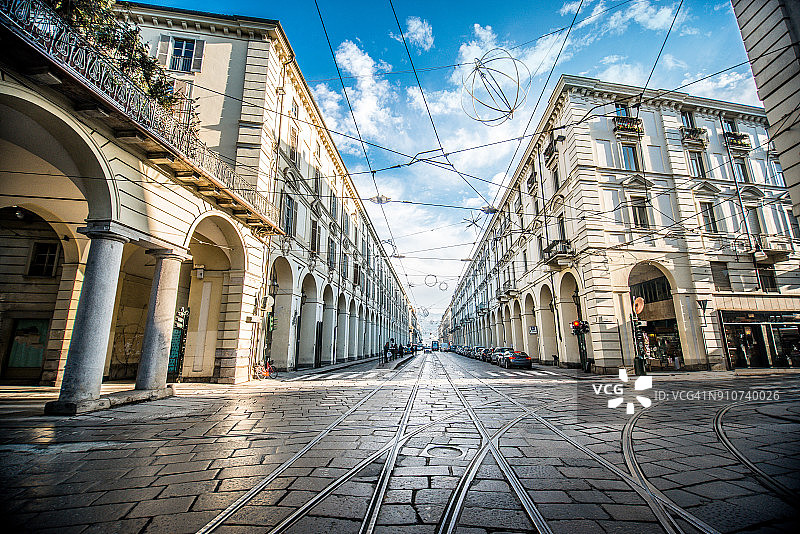 意大利都灵主街广角视角图片素材