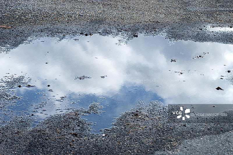 水坑中云朵倒影图片素材