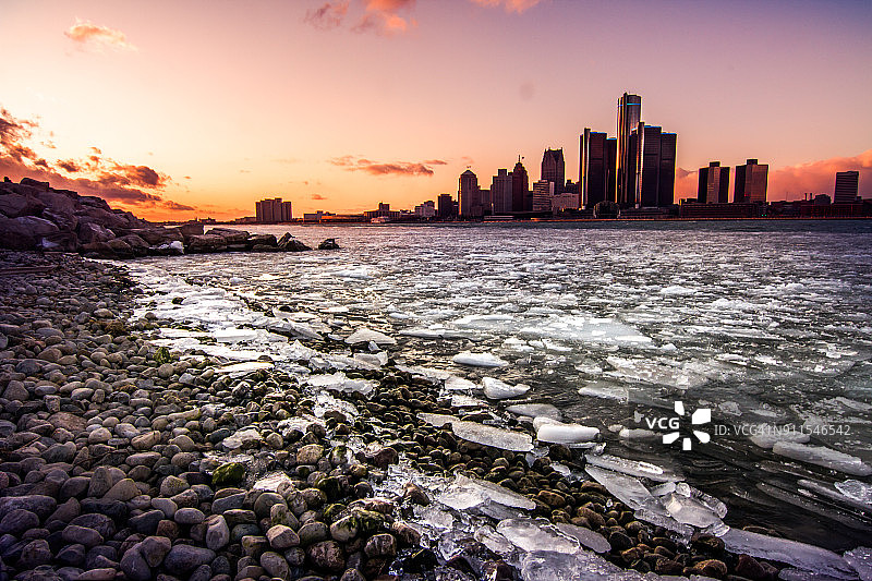 底特律冬季日落图片素材