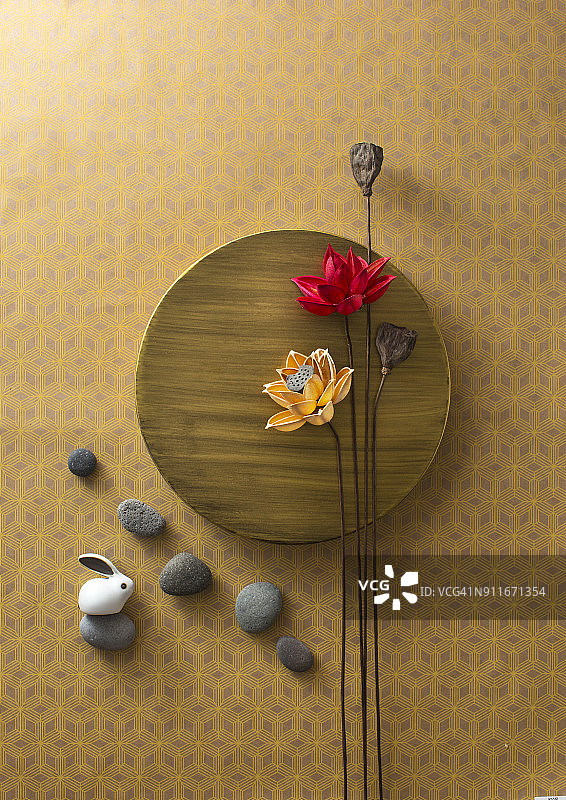 中秋节茶歇概念静物扁平风格图片素材