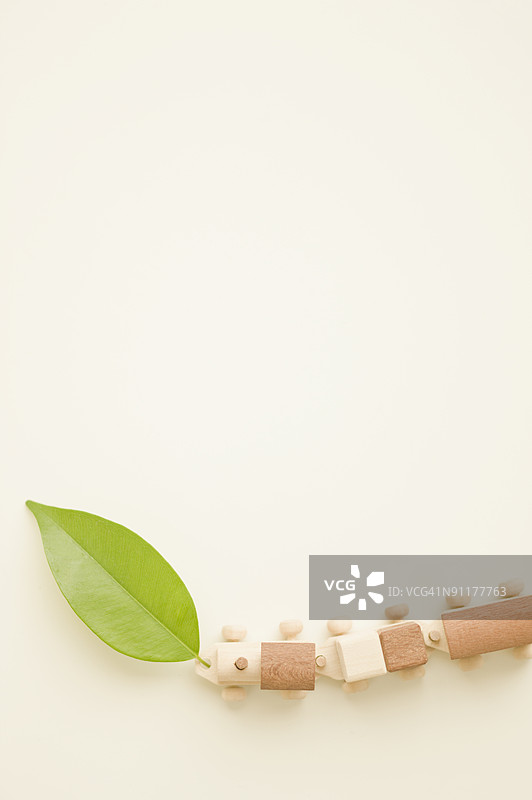 从上方看玩具火车载着绿色叶子图片素材