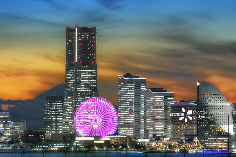 横滨天际线与富士山图片素材