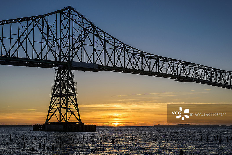 阿斯托利亚-梅格勒大桥的日落美景图片素材