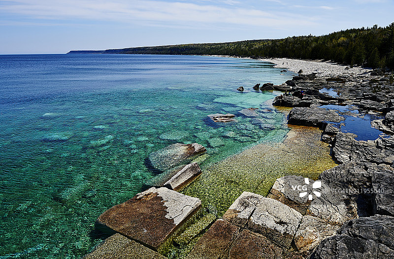 休伦湖布鲁斯半岛的绿松石与亮蓝色湖水图片素材