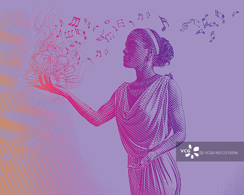 混合种族女音乐家创作音乐的紫外线雕刻图片素材