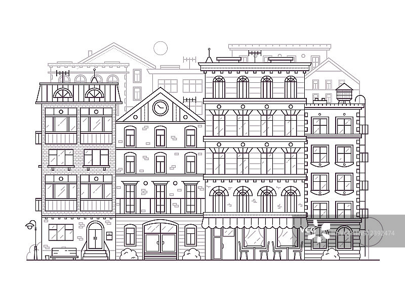 线条艺术风格的欧洲城市街景背景图片素材