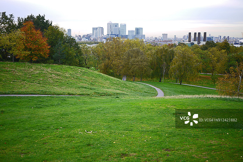 格林威治公园，可欣赏金丝雀码头天际线图片素材