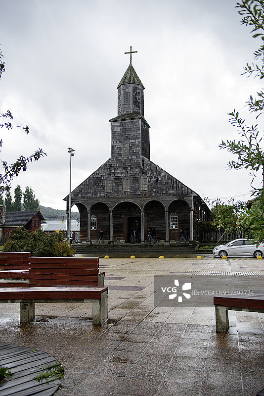 智利奇洛埃岛阿 Chao 镇的雨天图片素材