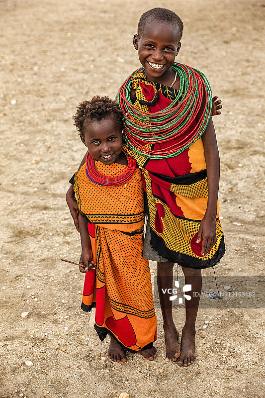 两位非洲小女孩，肯尼亚，非洲图片素材