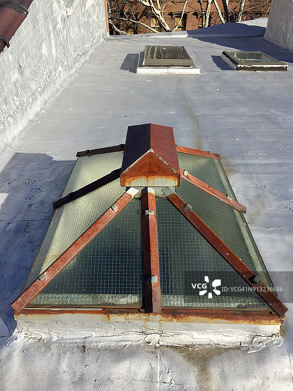 纽约布鲁克林带天窗的住宅屋顶图片素材