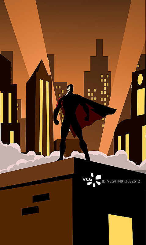 城市中的矢量超级英雄轮廓图片素材