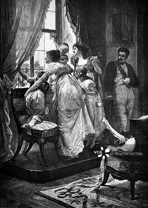 带着孩子饶有兴致地看着窗外的女人 - 1896图片素材