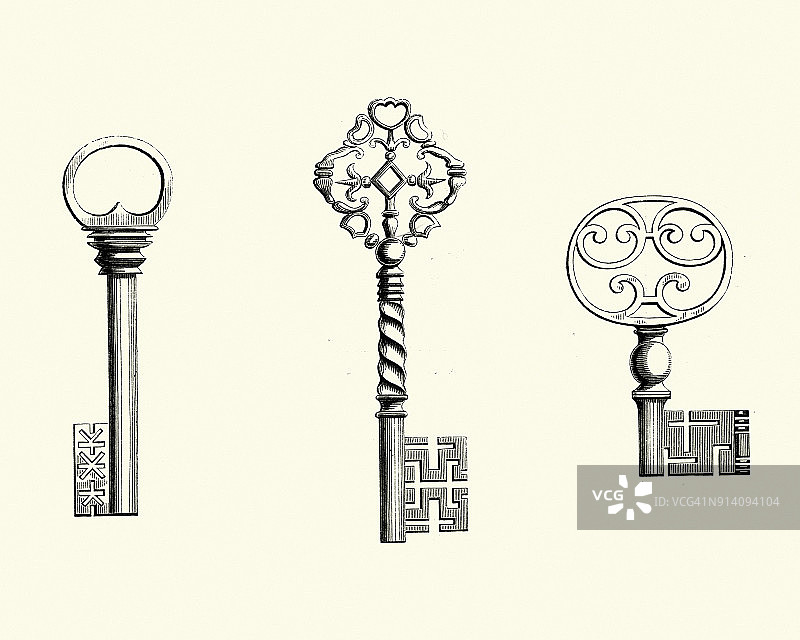 华丽的17世纪钢制钥匙图片素材