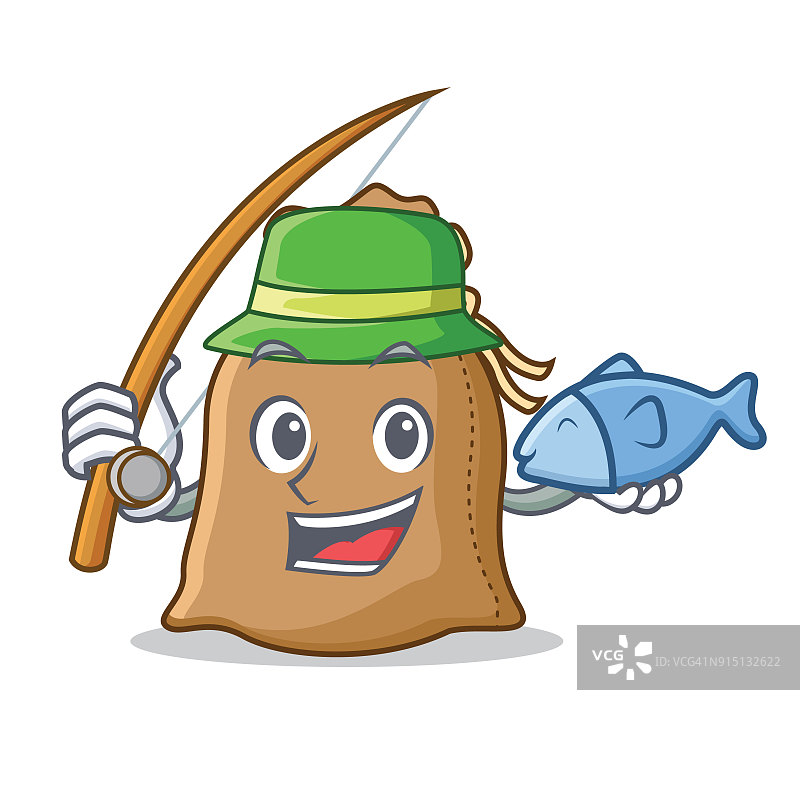 卡通风格的渔网袋吉祥物图片素材