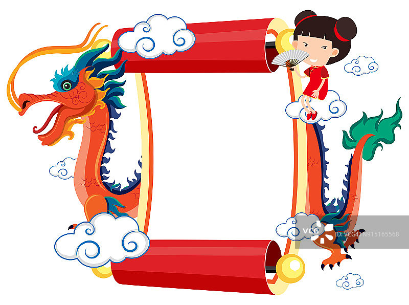 中国龙女孩纸张模板图片素材
