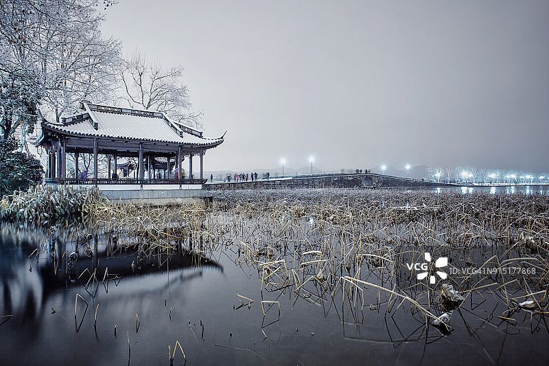 中国杭州西湖断桥雪景图片素材