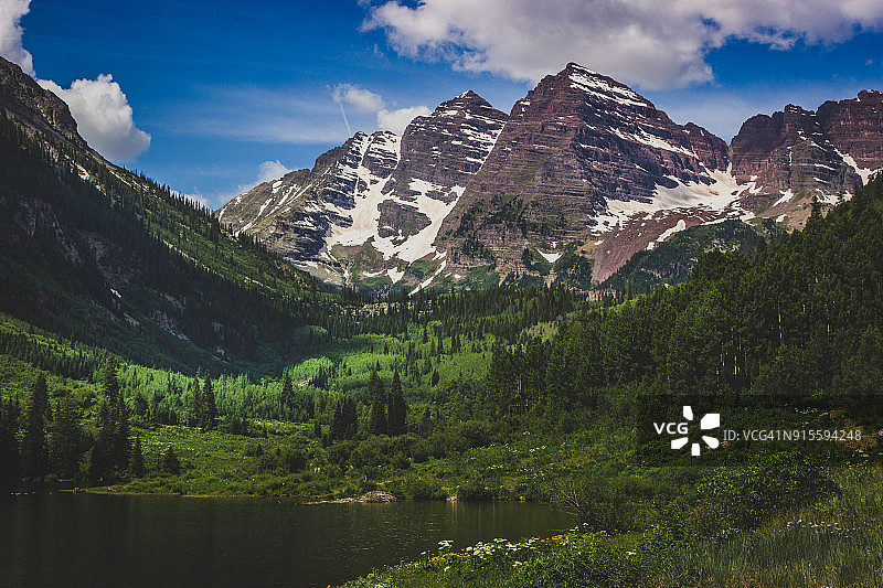 Maroon湖和Maroon Bells图片素材