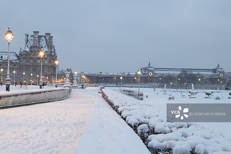 2018年巴黎雪景：杜乐丽花园图片素材