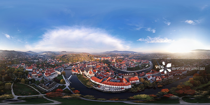 克鲁姆洛夫360x180度球形航拍全景图片素材