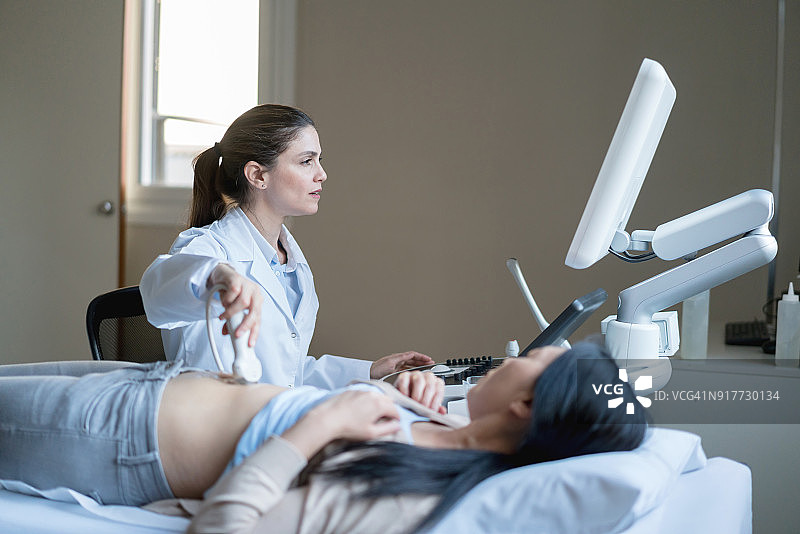 女医生专注地为患者做超声波扫描图片素材