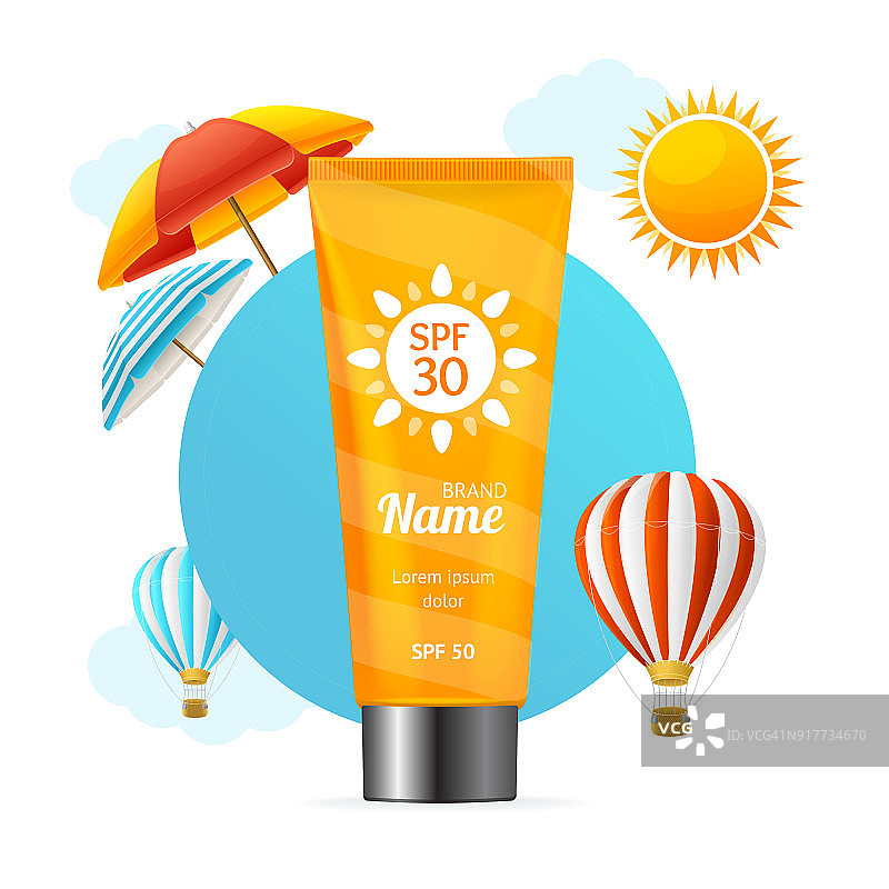 逼真3D防晒霜防晒卡矢量素材图片素材