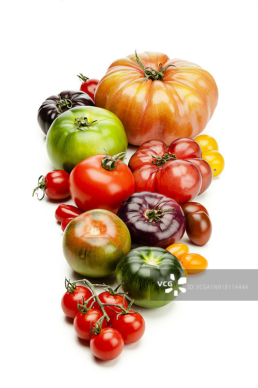 白色背景下的各种番茄图片素材