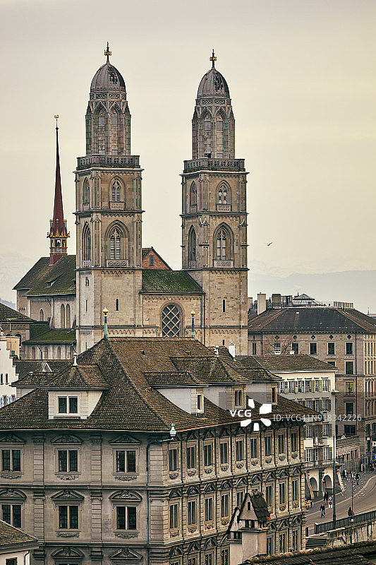 苏黎世大教堂双塔，瑞士苏黎世图片素材