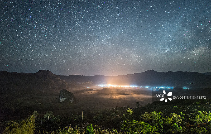 泰国帕尧府Phu Langka森林公园银河系的壮丽景色图片素材