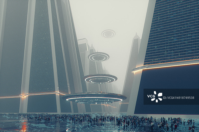 未来都市环境：街上的人群图片素材