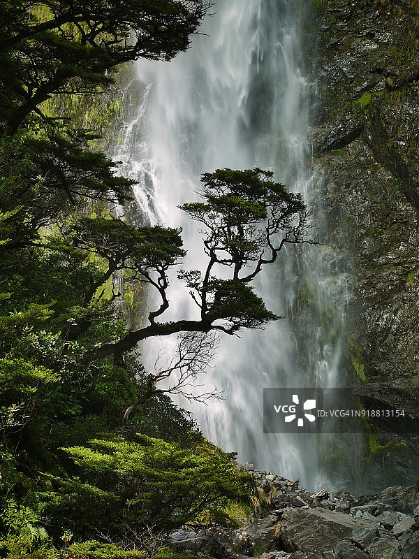 新西兰亚瑟通道国家公园的魔鬼潘趣酒碗瀑布图片素材