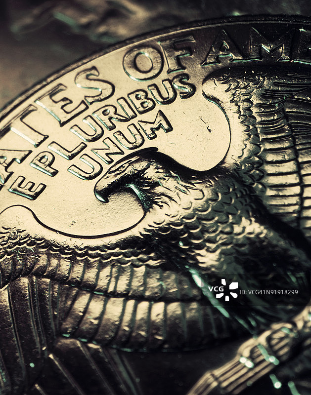 25美分硬币背面老鹰特写图片素材