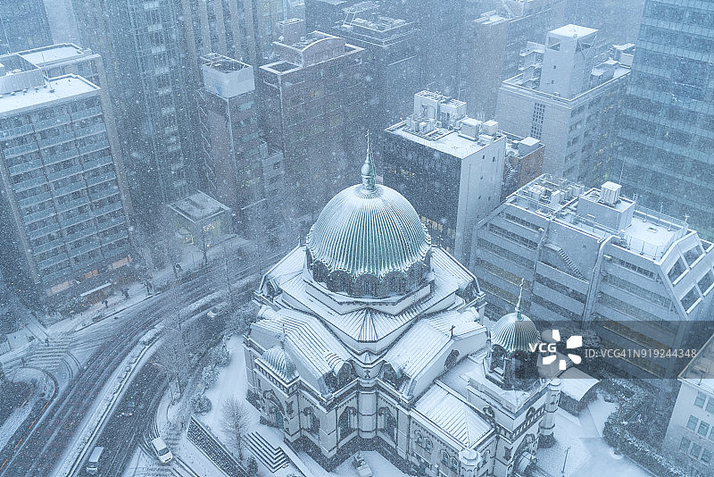 日本东京御茶水尼古拉教堂暴风雪图片素材