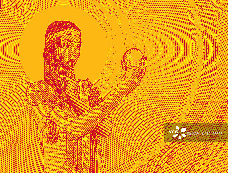 手持水晶球，面露震惊的美丽女算命师图片素材