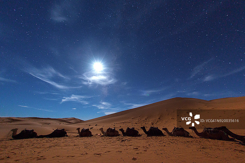 撒哈拉沙漠星月夜营地图片素材