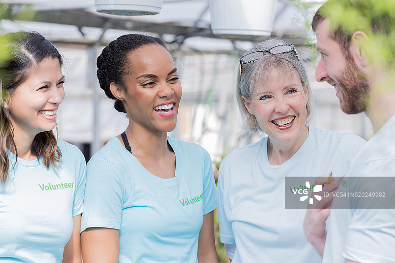 志愿者团体在植物苗圃做义工图片素材