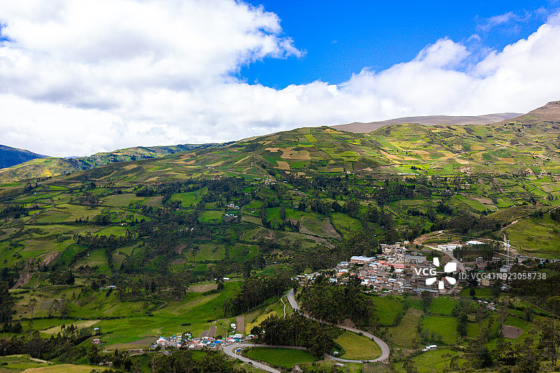 南美洲厄瓜多尔安第斯山脉的自然风光与小村庄图片素材