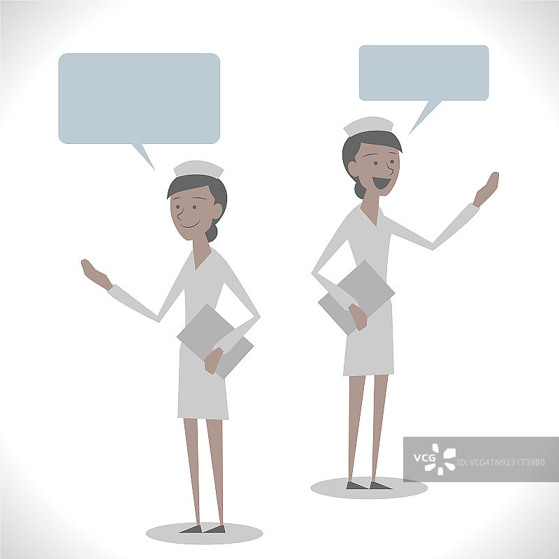 灰色人物：与两位老人交谈的年轻女护士图片素材