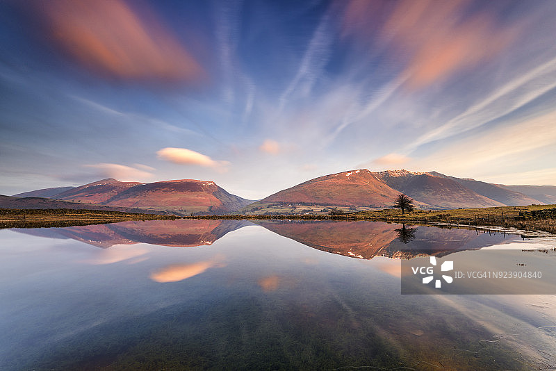 英国湖区美丽的Tarn湖的对称倒影图片素材